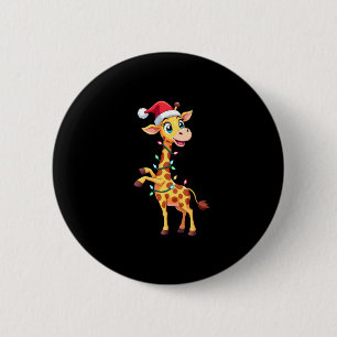 Giraffe Xmas Lighting Funny Santa Giraffe Christma Button