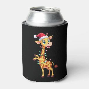 Giraffe Xmas Lighting Funny Santa Giraffe Christma Can Cooler