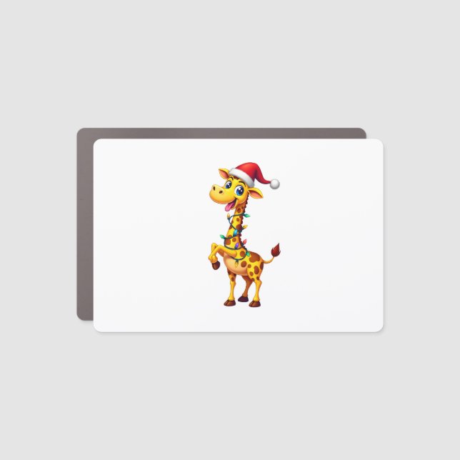 Giraffe Xmas Lighting Funny Santa Giraffe Christma Car Magnet (Front)