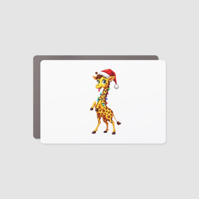 Giraffe Xmas Lighting Funny Santa Giraffe Christma Car Magnet (Front)