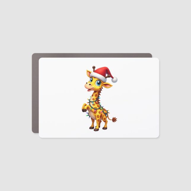 Giraffe Xmas Lighting Funny Santa Giraffe Christma Car Magnet (Front)
