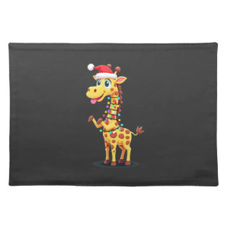 Giraffe Xmas Lighting Funny Santa Giraffe Christma Cloth Placemat