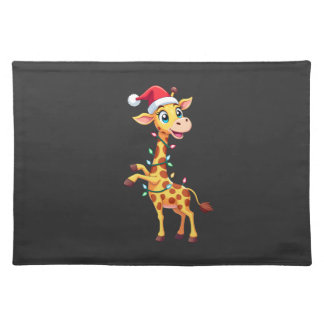 Giraffe Xmas Lighting Funny Santa Giraffe Christma Cloth Placemat