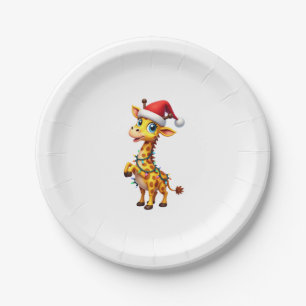 Giraffe Xmas Lighting Funny Santa Giraffe Christma Paper Plates