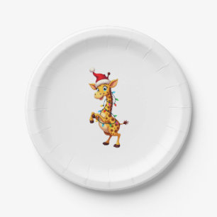 Giraffe Xmas Lighting Funny Santa Giraffe Christma Paper Plates