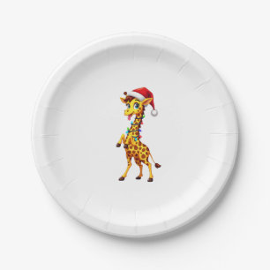 Giraffe Xmas Lighting Funny Santa Giraffe Christma Paper Plates