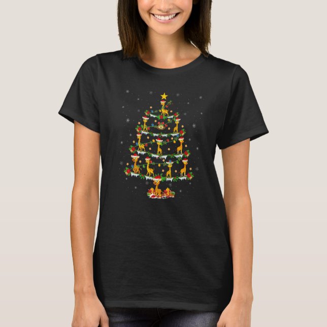 Giraffe  Xmas Lights Giraffe Christmas Tree T-Shirt (Front)
