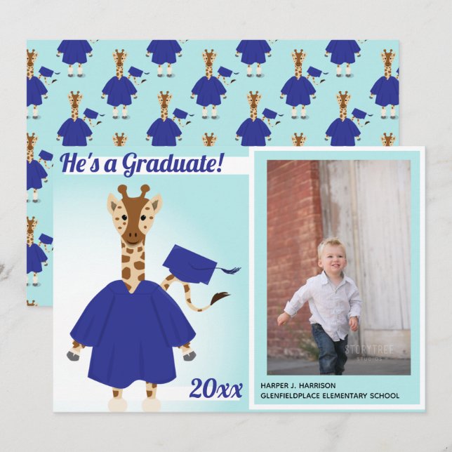 Giraffe Yellow Brown Graduation Photo Announcement (Front/Back)