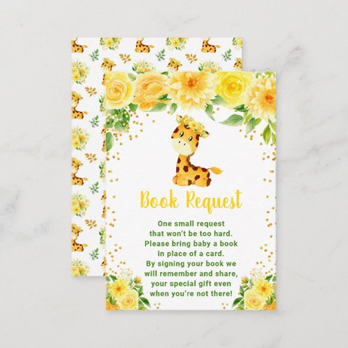 Giraffe Yellow Floral Baby Shower Book Request Enclosure Card