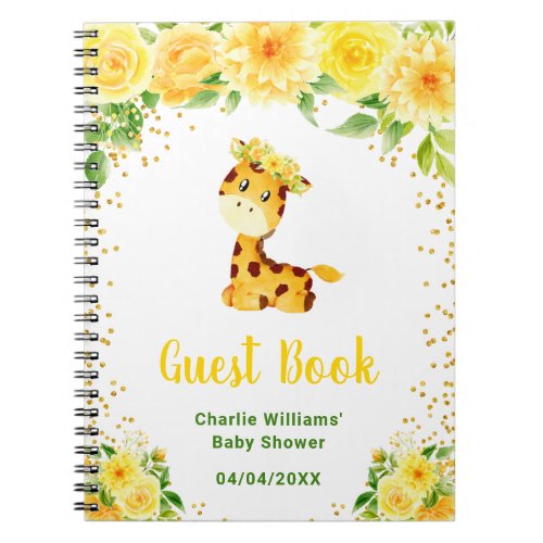 Giraffe Yellow Floral Baby Shower Guest Book