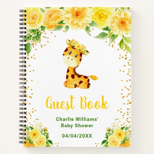 Giraffe Yellow Floral Baby Shower Guest Book