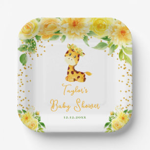 Giraffe Yellow Floral Baby Shower Paper Plates