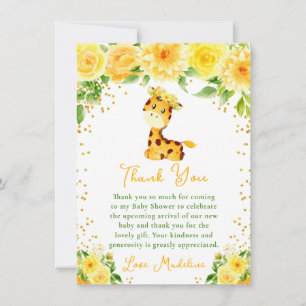 Giraffe Yellow Floral Baby Shower Thank You Card