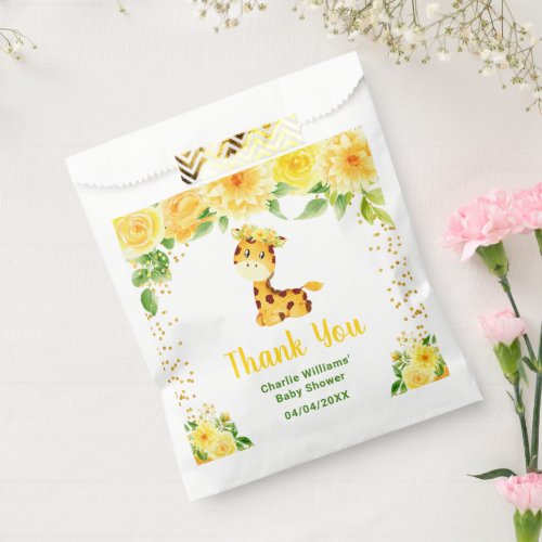 Giraffe Yellow Floral Baby Shower Thank You Favor Bag