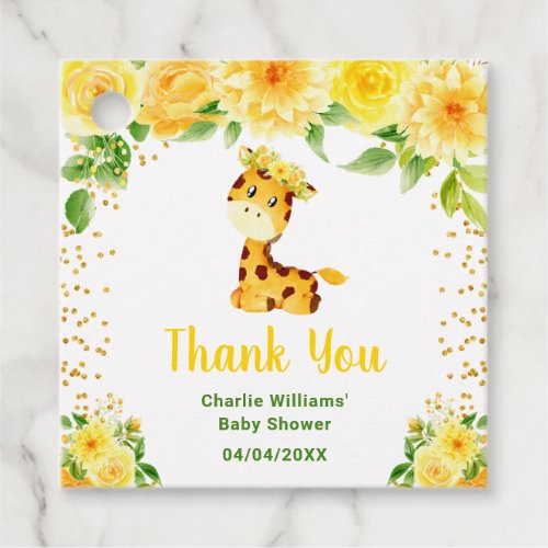 Giraffe Yellow Floral Baby Shower Thank You Favor Tags