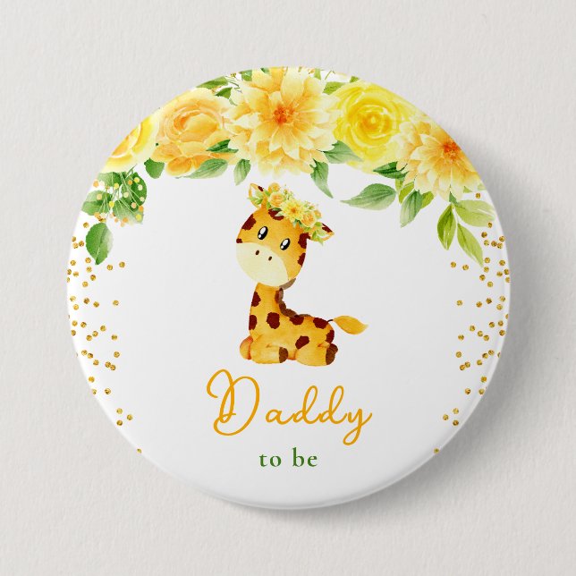 Giraffe Yellow Floral Daddy To Be Button (Front)