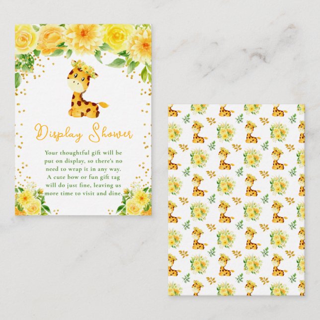 Giraffe Yellow Floral Display Baby Shower Enclosure Card (Front/Back)