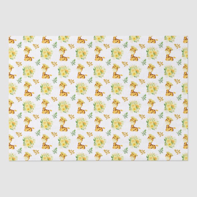 Giraffe Yellow Floral Flowers Tissue Paper (Front)