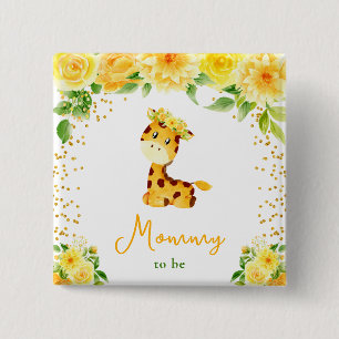 Giraffe Yellow Floral Mommy To Be Button