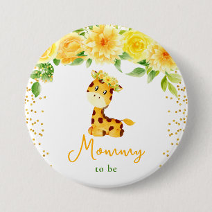 Giraffe Yellow Floral Mommy To Be Button