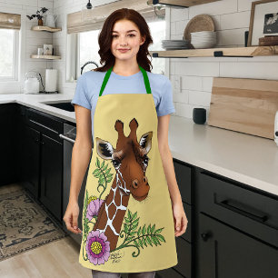 Giraffe Yellow Portrait Flowers Apron