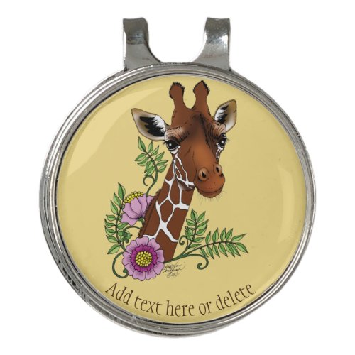 Giraffe Yellow Portrait Flowers Golf Hat Clip