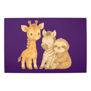 Giraffe, Zebra and Sloth Metal Wall Art