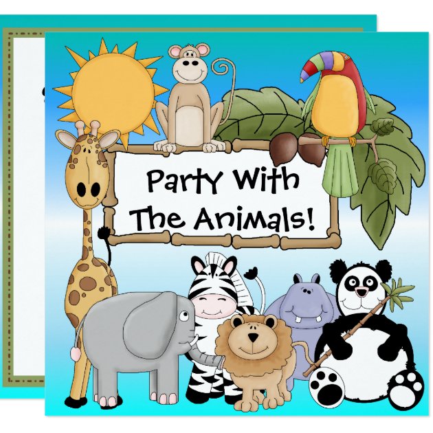 Giraffe Zebra Lion Zoo Animals Birthday Invitation