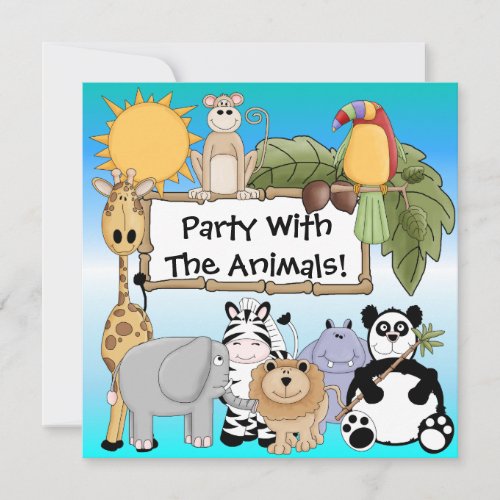 Giraffe Zebra Lion Zoo Animals Birthday Invitation