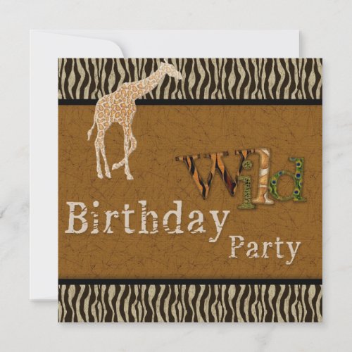 Giraffe Zebra Safari Zoo Birthday Party Invitation
