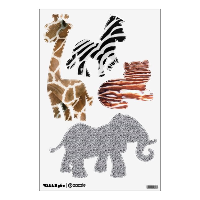 Giraffe Zebra Tiger Elephant Animals Wall Sticker (Front)