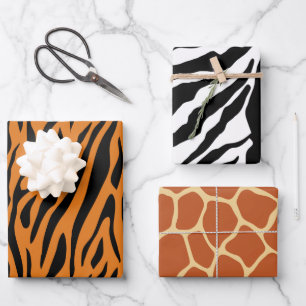 Giraffe Zebra Tiger Stripes Pattern Animal Print Wrapping Paper Sheets
