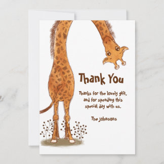 Giraffe, Zoo Animal Birthday, Personalizable Thank You Card