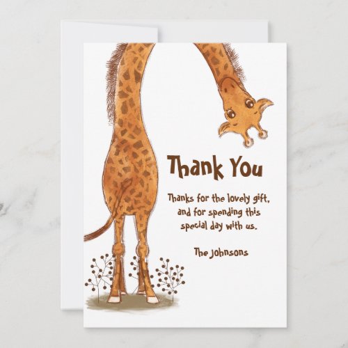 Giraffe Zoo Animal Birthday Personalizable Thank You Card