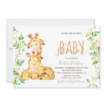 Giraffe Zoo Animals Baby Shower Invitation