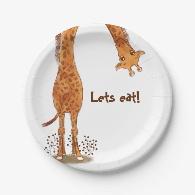 Giraffe, Zoo Animals Birthday Paper Plates (Front)