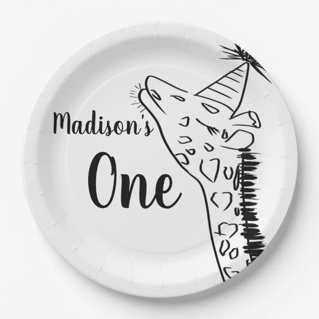 Giraffe Zoo Animals Wild Jungle Doodle Paper Plates (Front)