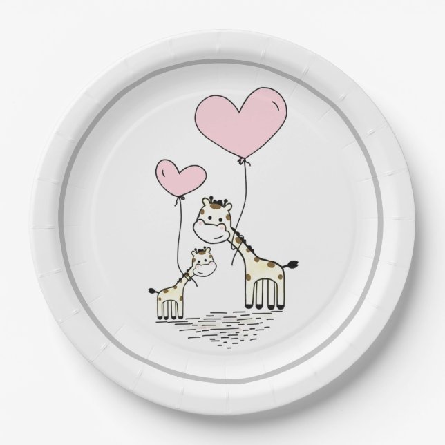 Giraffes and Hearts Paper Plates (Front)