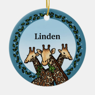Giraffes and Laurel, Add Your Name Ceramic Ornament
