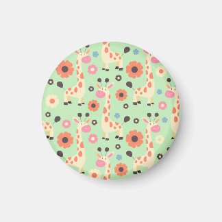Giraffes and Spring Flowers Pattern Magnet