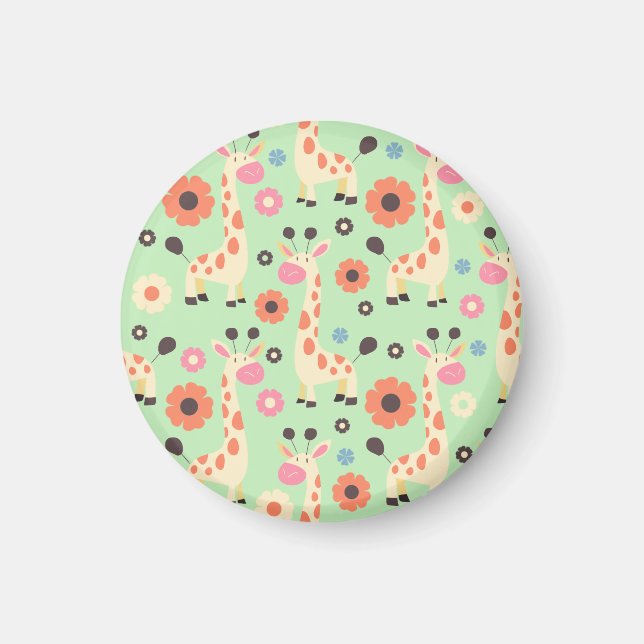 Giraffes and Spring Flowers Pattern Magnet (Front)