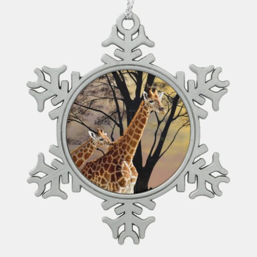 Giraffes and trees Mug Snowflake Pewter Christmas Ornament