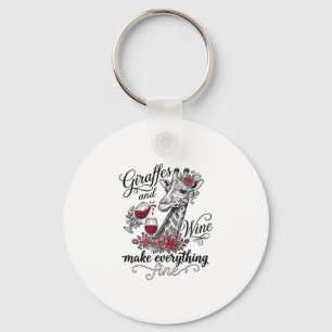 Giraffes And Wine Vintage Engraving Shirt Design_1 Keychain