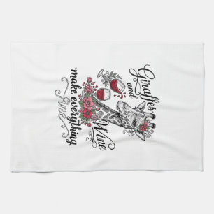 Giraffes And Wine Vintage Engraving Shirt Design_1 Kitchen Towel
