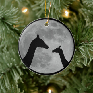 Giraffes At Fullmoon Night Ceramic Ornament