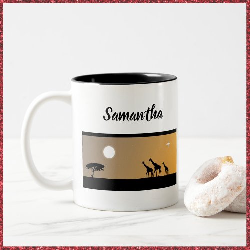 Giraffes At Sunset Africa Two_Tone Coffee Mug