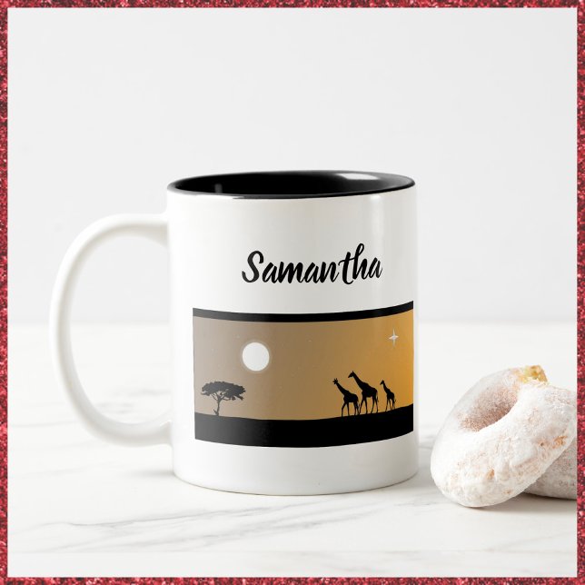 Giraffes At Sunset Safari Africa Two-Tone Coffee Mug (Creator Uploaded)
