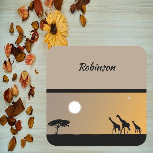 Giraffes At Sunset with Full Moon Square Paper Coaster