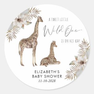 Giraffes Boho Watercolor Baby Shower Classic Round Sticker