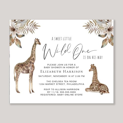 Giraffes Boho Watercolor Baby Shower Invitation